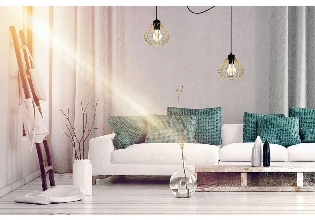 Závesné svietidlo Nuvola Spider 1, 2x zlaté drôtené tienidlo