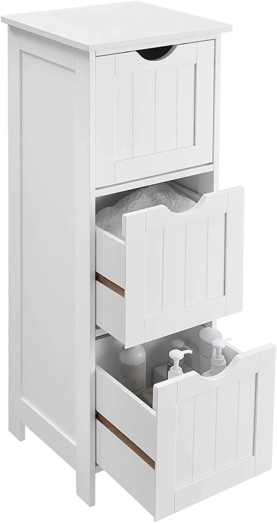 VASAGLE Kúpeľňová komoda s 3 zásuvkami biela 32 x 81 x 30 cm