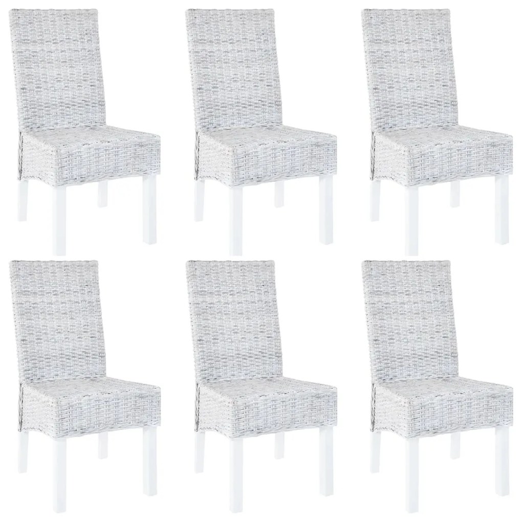 vidaXL Jedálenské stoličky 6 ks, sivé, kubu ratan a mangové drevo