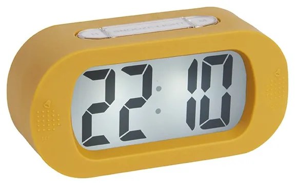 Štýlový gumený budík Karlsson 5753YE Gummy – okrová žltá, podsvietenie, 14 cm