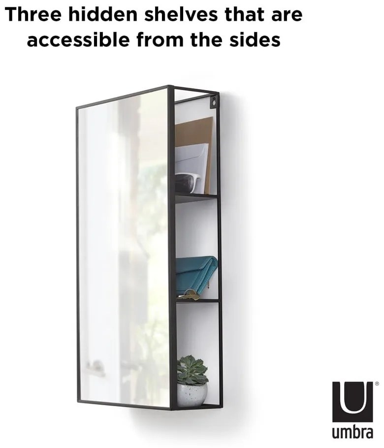 Nástenné zrkadlo s poličkou 30x62 cm Cubiko - Umbra