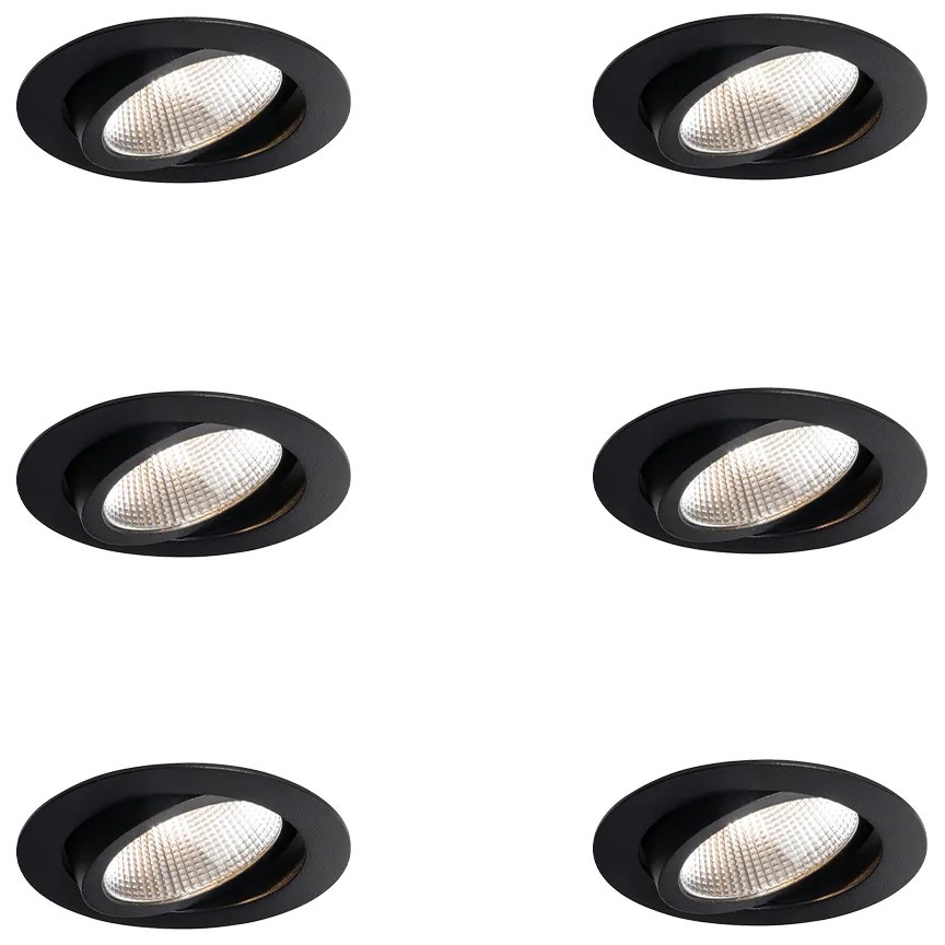 Sada 6 zapustených bodových svetiel čierna 9,5 cm vrátane LED 1300 lm stmievateľné IP23 - Gaius