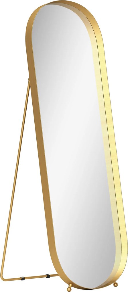 HOMCOM Zrkadlo v plnej dĺžke 160 x 50 cm s oblúkovým dizajnom, stojanové zrkadlo s kovovým rámom a nerozbitným sklom, Zlatá | Aosom