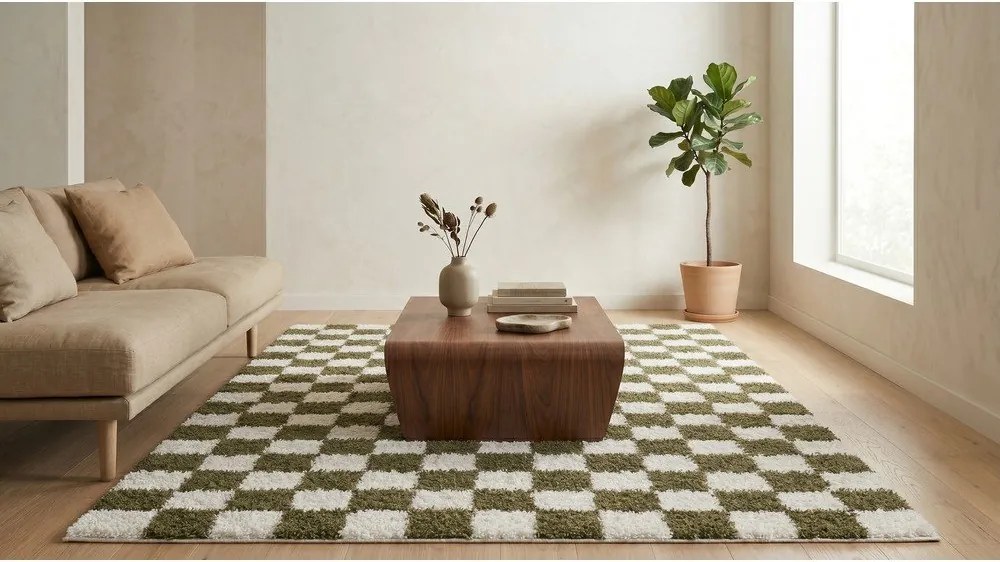 Tmavozelený/krémovobiely koberec 160x230 cm Grida – ESTE