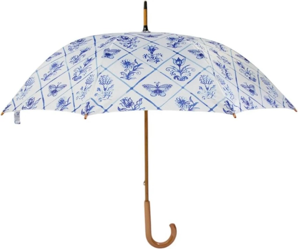 Biely dáždnik s kvetinovou modrou potlačou Delfts Blue – 105*105*88 cm