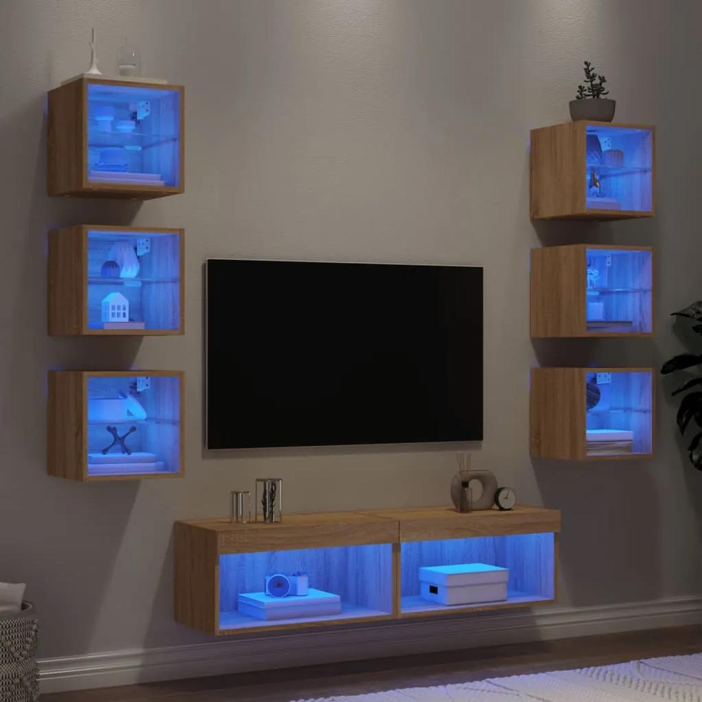 8-dielne TV nástenné skrinky s LED dub sonoma kompozitné drevo 3216635