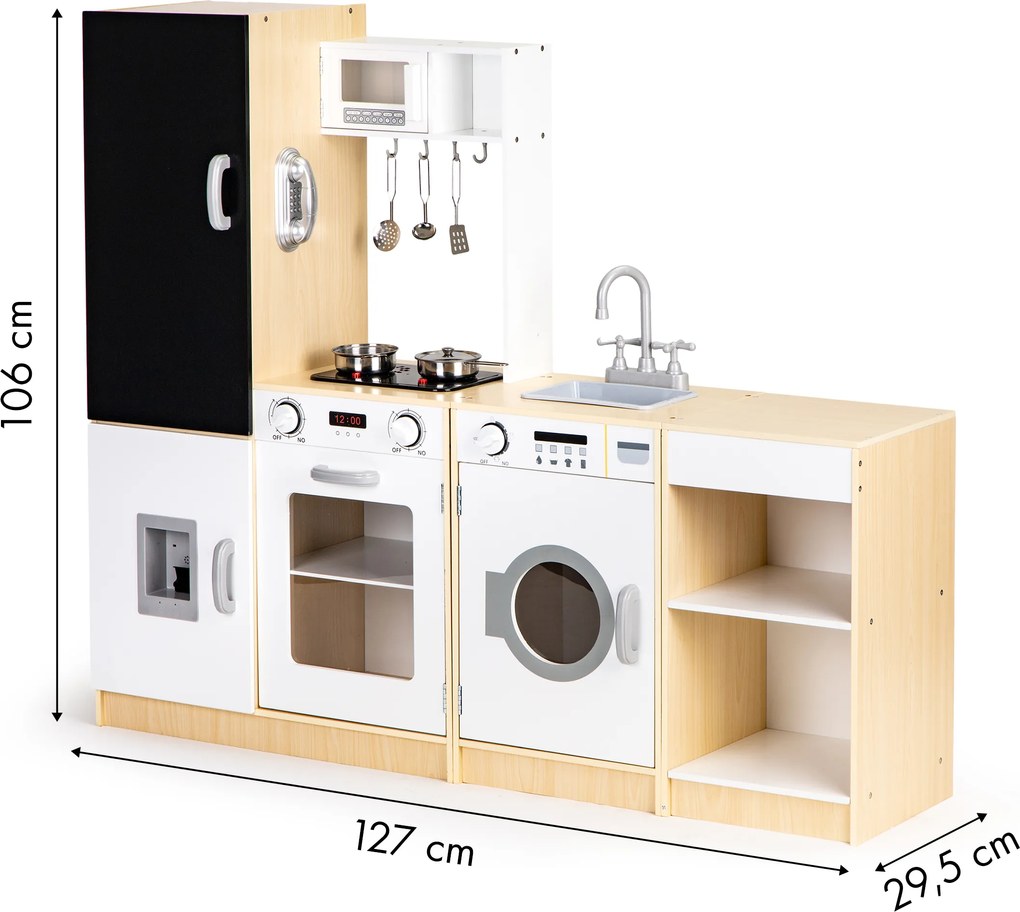 Drevená kuchynka pre deti XXL ECOTOYS – modulárna, s LED, tabuľou na kriedu a zvukmi