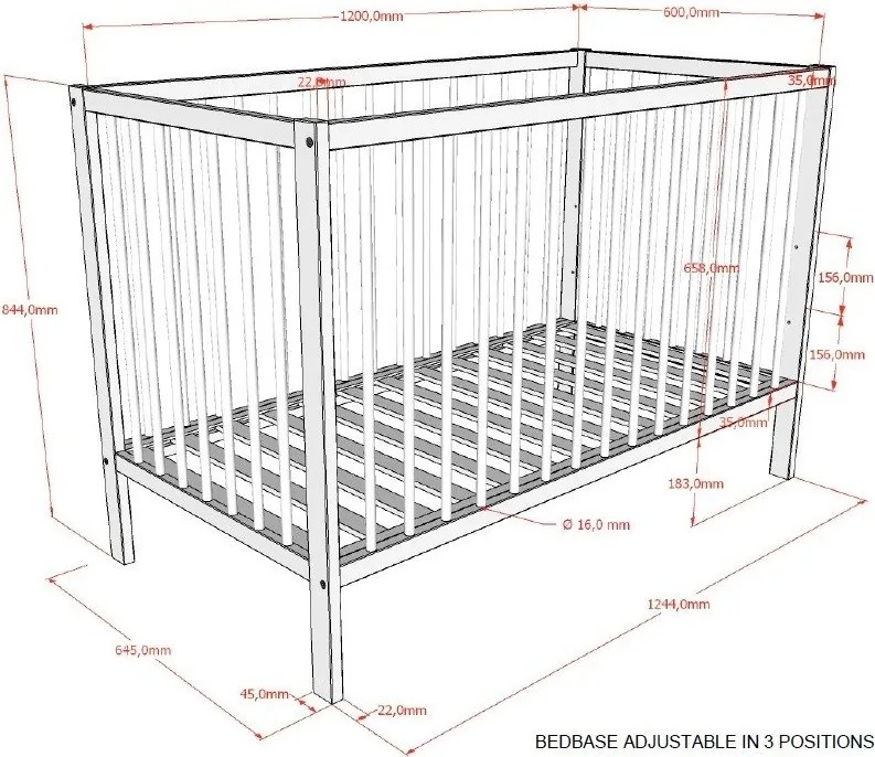 Hnedá postieľka z bukového dreva s nastaviteľnou výškou 60x120 cm Dino – Vipack