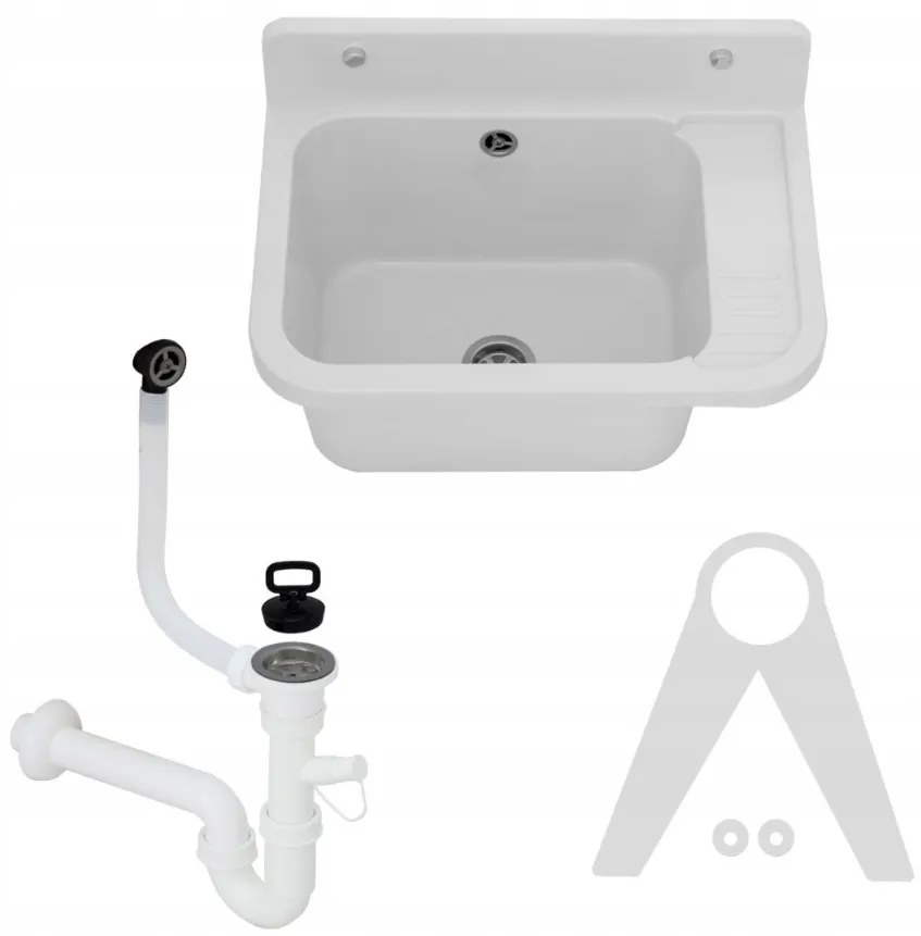 Sink Quality Universe, univerzálna plastová výlevka 50x34x31 cm + sifón, 1-komorová, biela, SKQ-KGK50-WH