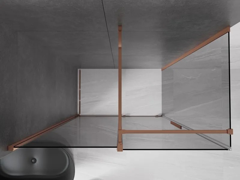 Mexen Velar, sprchový kút s posuvnými dverami 150 x 75 cm, 8mm šedé sklo, ružové zlato, 871-150-075-41-60