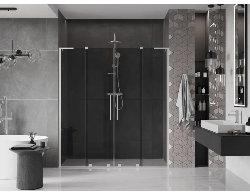 Mexen Velar L Duo, posuvné sprchové dvere do otvoru 180 cm, 8mm šedé sklo, brúsená oceľ, 871-180-003-42-97