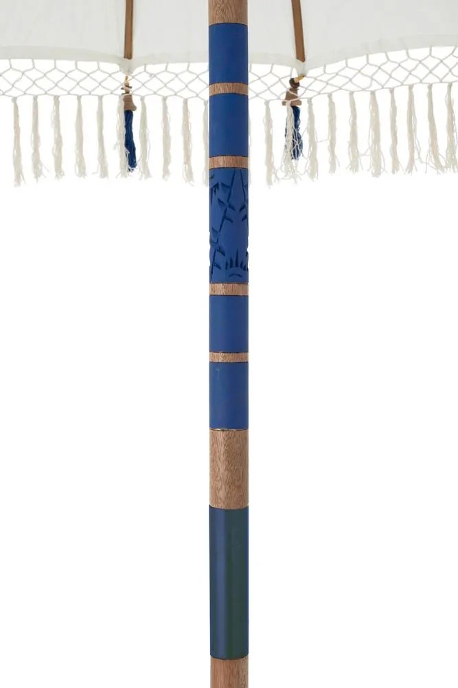 Biely slnečník so drevenou tyčou a strapcami Flavie Blue - ∅ 180*260 cm