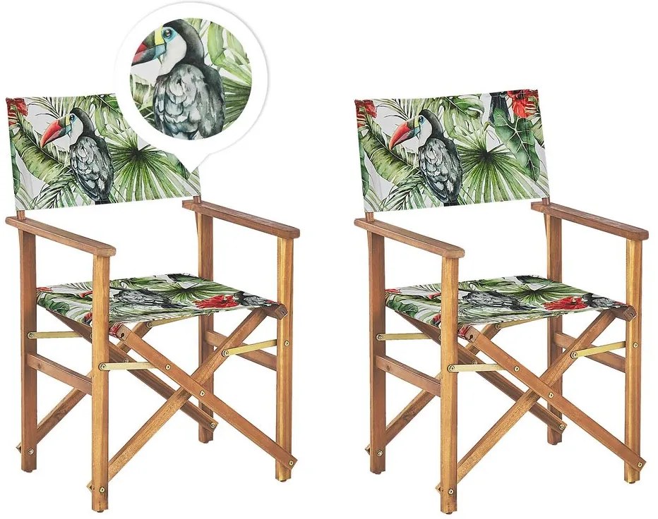 Sada 2 záhradných stoličiek a náhradných poťahov svetlé akáciové drevo sivá/vzor tukana CINE Beliani