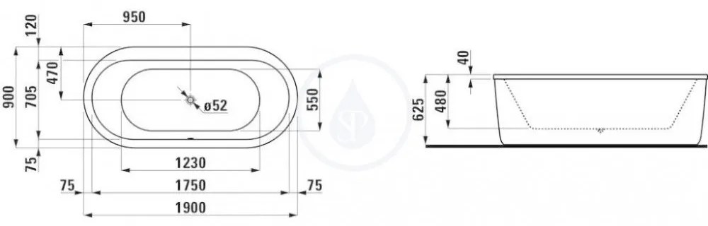 LAUFEN Solutions Vaňa s konštrukciou, 1900 mm x 900 mm, biela H2255110000001