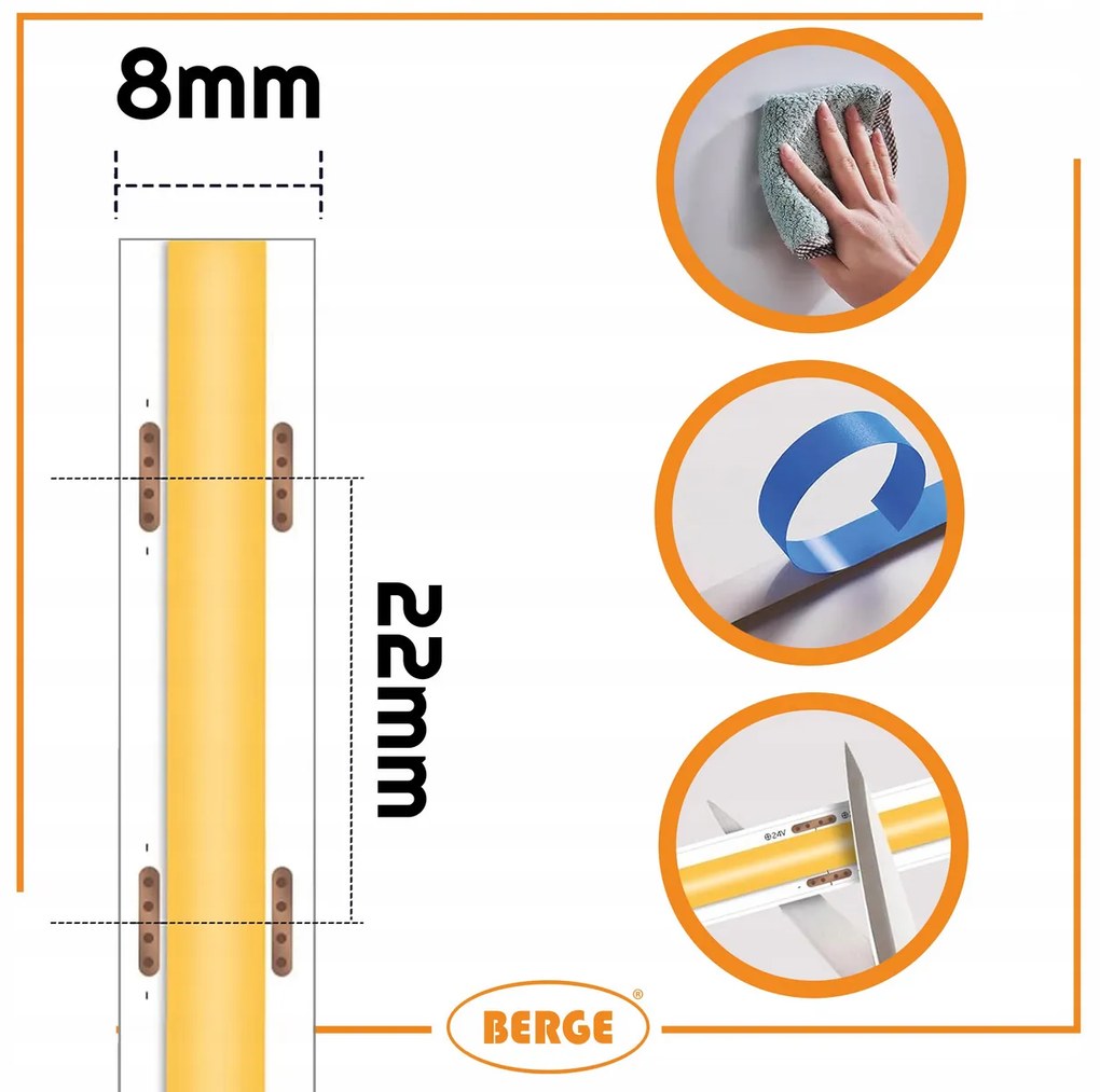 BERGE LED pásik COB Neon 24V - 480D - 9W/m - IP20 - 50m - 990lm - teplá farba