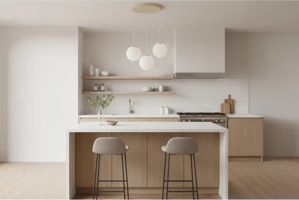 Závesné svietidlo Florence, 3x biele sklenené tienidlo, g/be, o