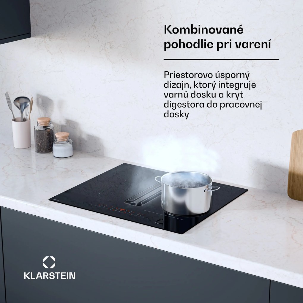 Klarstein AirJet Hybrid Down Air System, Indukčná varná doska s integrovaným digestorom, 477 m³/h, EEK A+