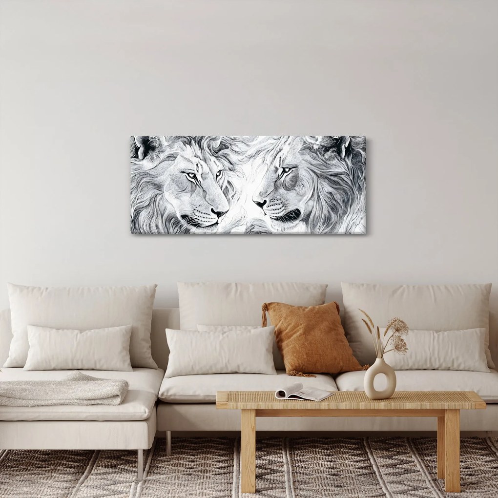 Obraz - Kreslené levie hlavy (120x50 cm)