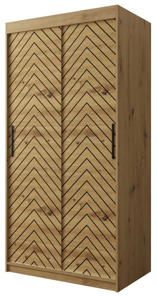 Moderná šatníková skriňa Ratintu 1 100 cm, zásuvka: áno, Farby: dub artisan / dub artisan + čierna