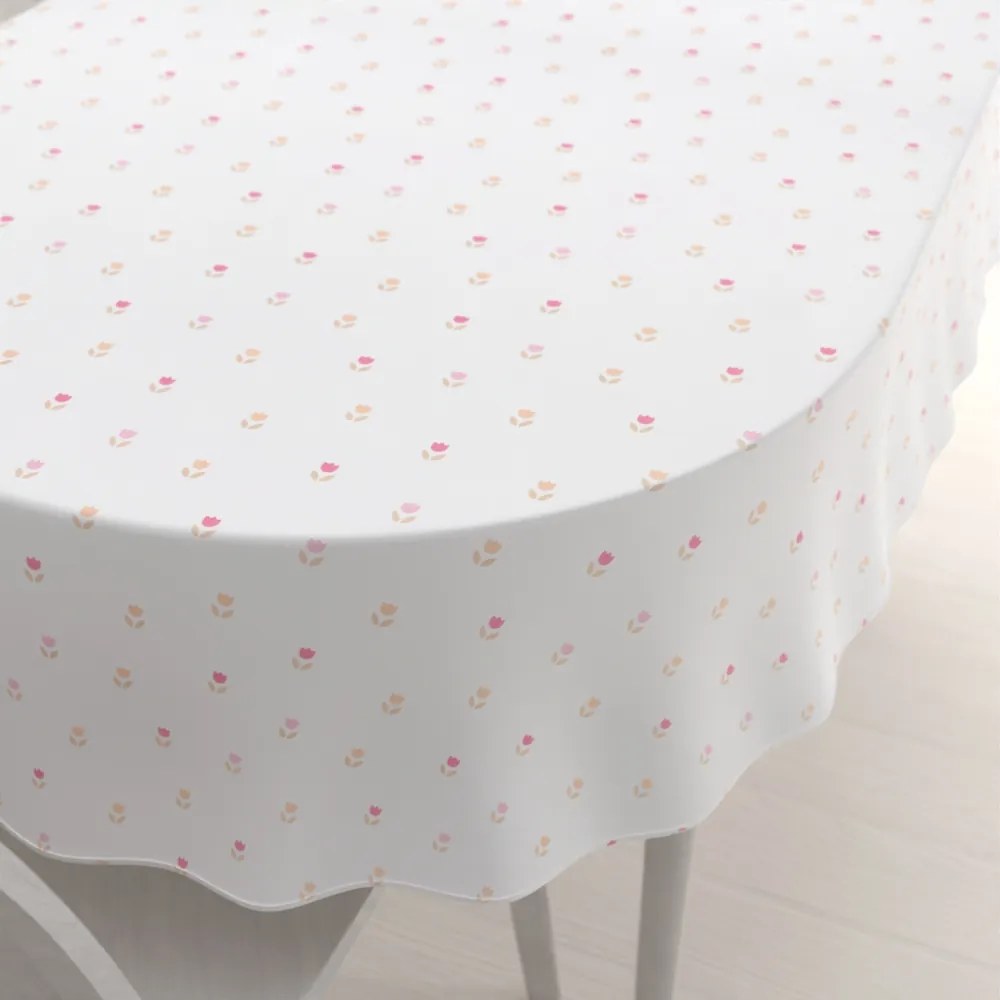 Biante Teflónový oválny obrus TF-115 Farebné tulipániky na bielom 60x100 cm
