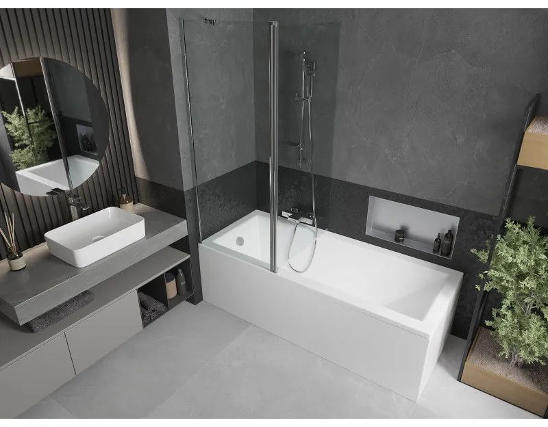 Mexen Flip, vaňová zástena 1-krídlová 140 x 150 cm, otočné krídlo, 6 mm číre sklo, chrómový profil, 894-140-101-01-00