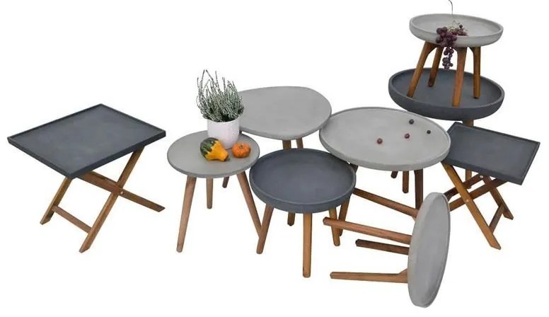 Asko a.s. NANA - záhradný odkladací kávový stolík sv. šedá 60 x 55 cm, akácia + polycement