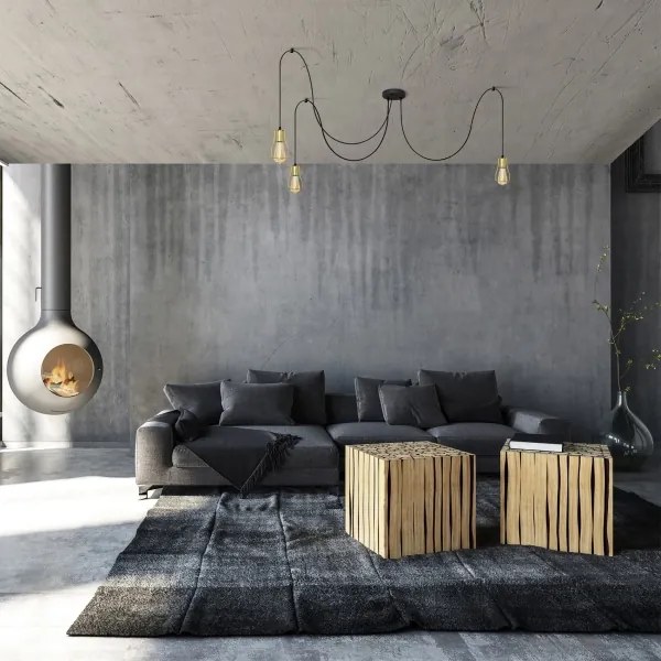 Luster na lanku TUBE 3xE27/10W/230V pavúk čierna/zlatá