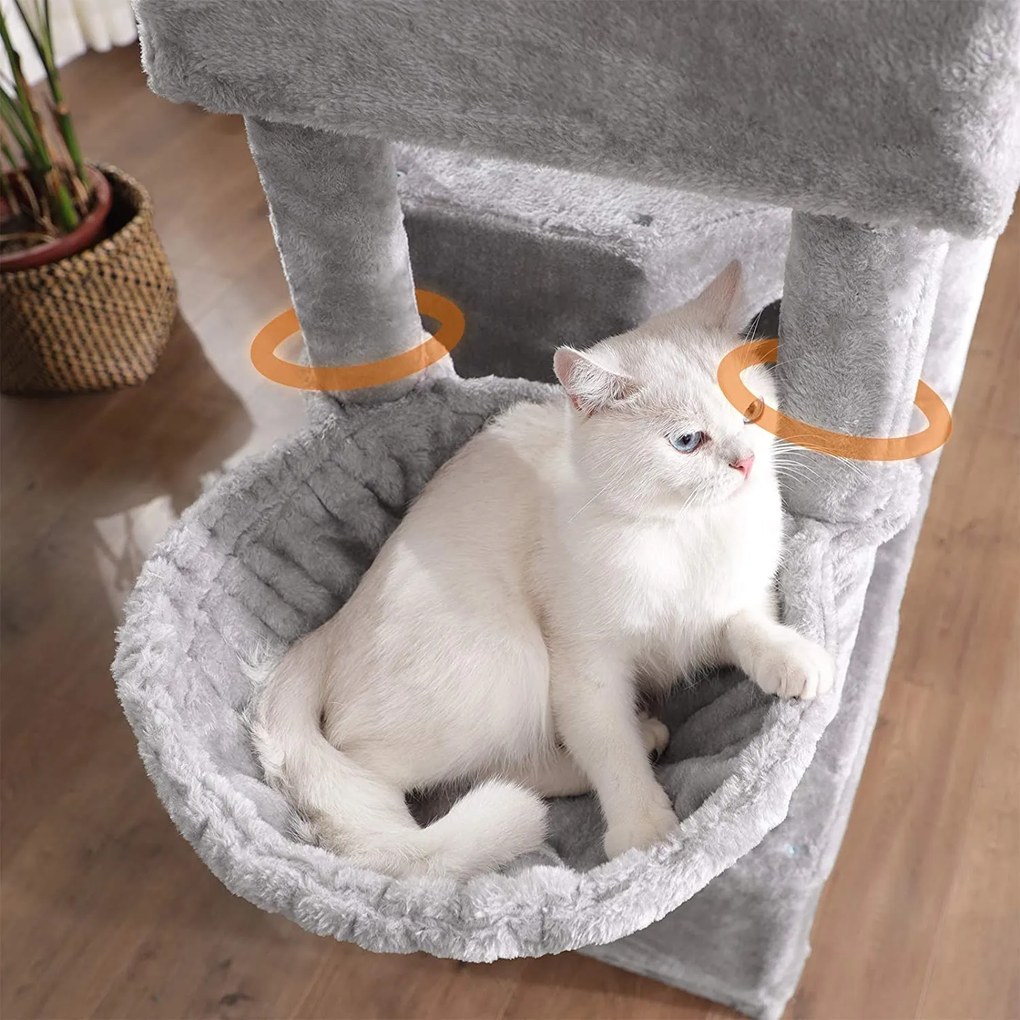 Veľký mačací strom s 3 jaskyňami, 164 cm, svetlošedý
