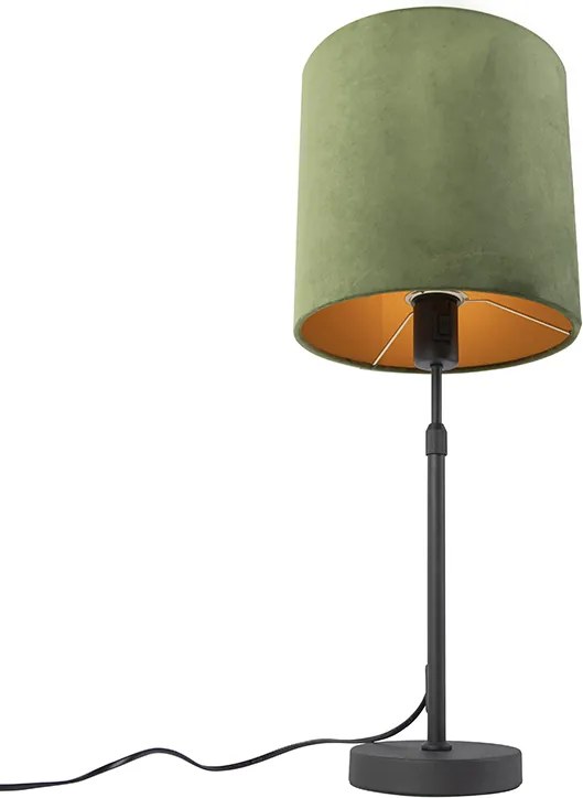 Stolná lampa čierna so zeleným zamatovým tienidlom so zlatom 25 cm - Parte