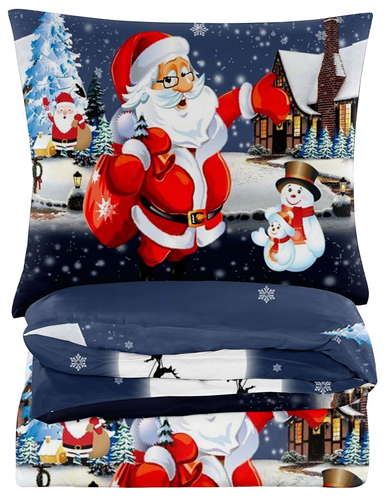 Obliečky z mikrovlákna SANTA A SNEHULIAK modré Rozmer obliečky: 2 ks 70 x 80 cm | 160 x 200 cm