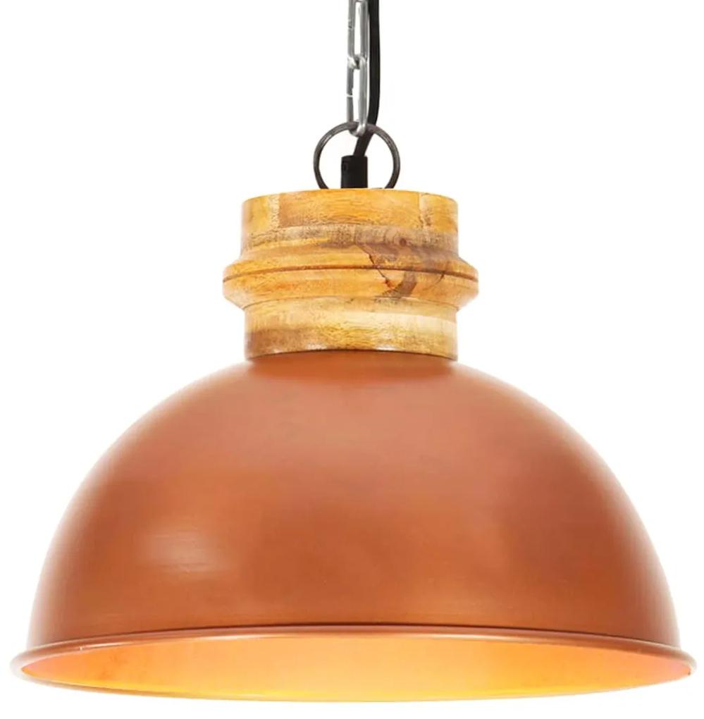 vidaXL Industriálna závesná lampa medená okrúhla 32 cm E27 mangový masív