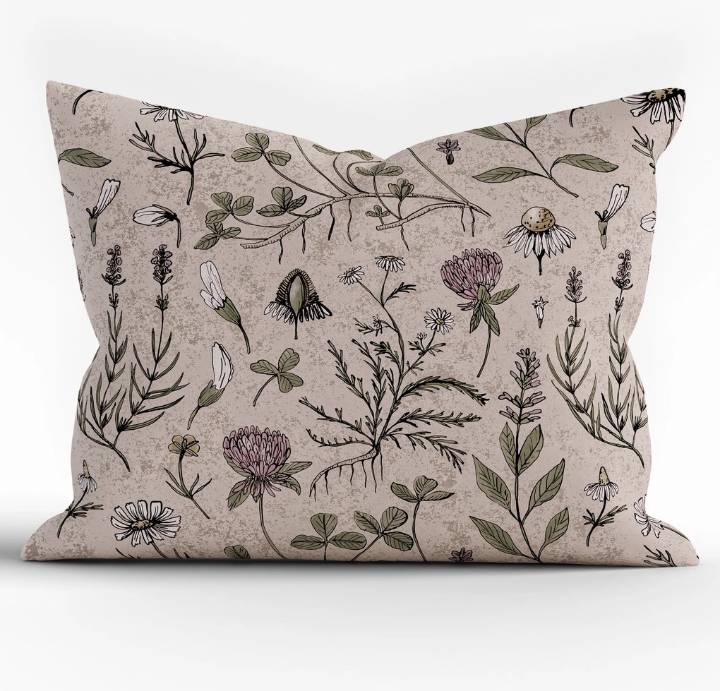 Bavlnená obliečka na vankúš Renforcé 70 × 90 cm - Herbár béžový