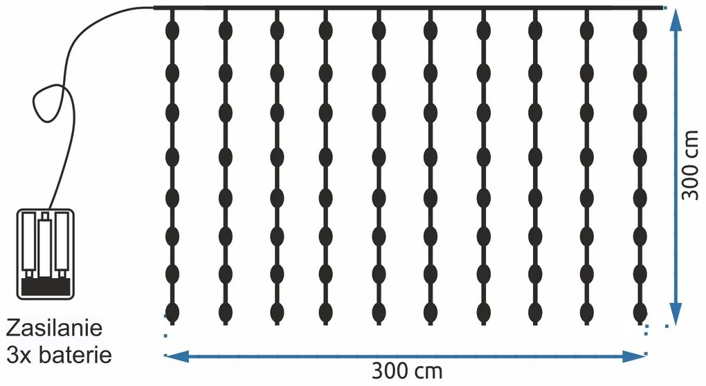 Tutumi Tutumi, LED svetelný záves 300 diód 3x3m 311334, teplá biela, CHR-06320