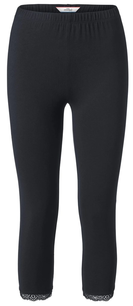 Trojštvrťové legínsy s čipkovým lemom, čierne