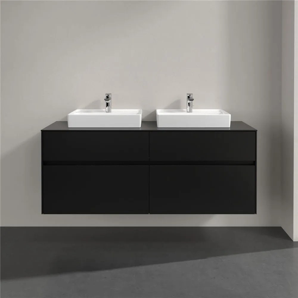 VILLEROY & BOCH Collaro závesná skrinka pod dve umývadlá na dosku, 4 zásuvky, 1400 x 500 x 548 mm, Black Matt Lacquer, C07600PD