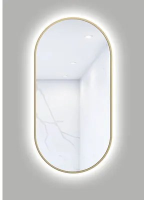 Oválne LED zrkadlo do kúpeľne s osvetlením OVAL LINE BACKLIGHT 100 x 50 cm v zlatom ráme