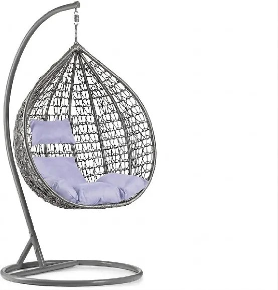 Sivé závesné kreslo KOKON so stojanom, svetlý vankúš