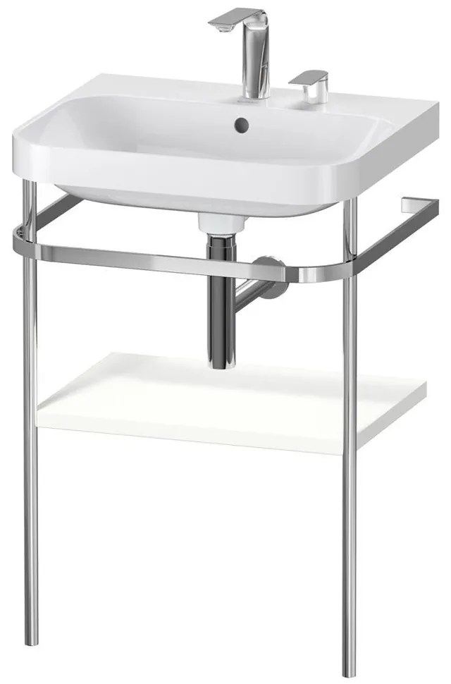 DURAVIT Happy D.2 Plus c-shaped kovový stojací podstavec s nábytkovým umývadlom s dvomi otvormi, 1 polička, 575 x 490 x 850 mm, chróm/biela matná lakovaná, HP4835E3636