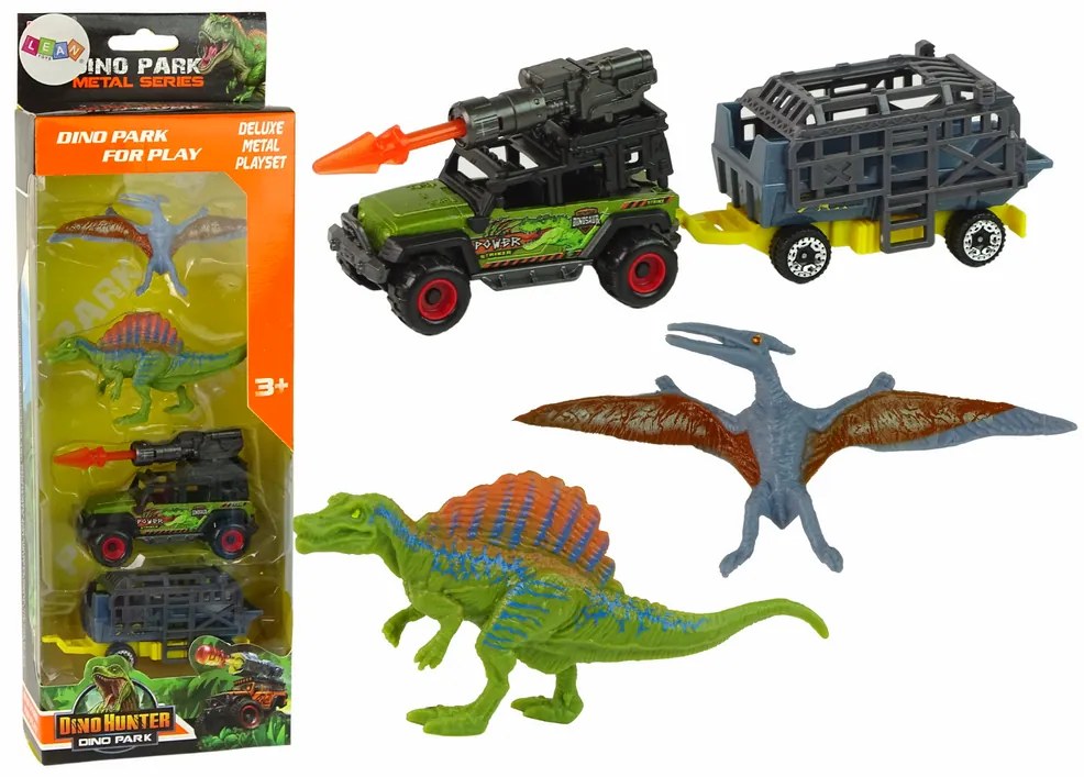 Lean Toys Terénne auto s prívesom a raketou – 2ks. Dinosaurov