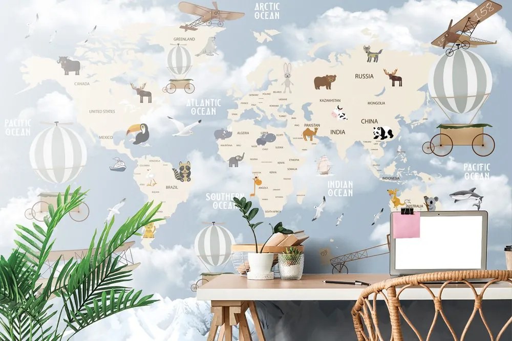 Tapeta nádherná detská mapa so zvieratkami - 225x150