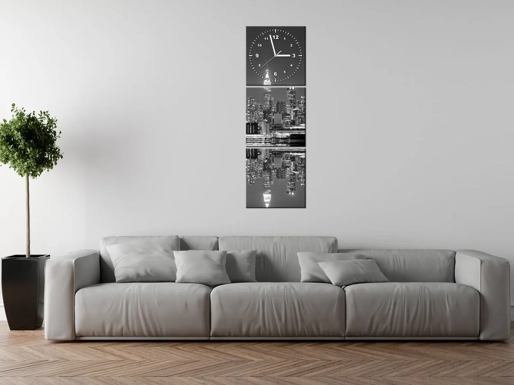 Gario Obraz s hodinami Nočný Manhattan - 3 dielny Rozmery: 90 x 30 cm