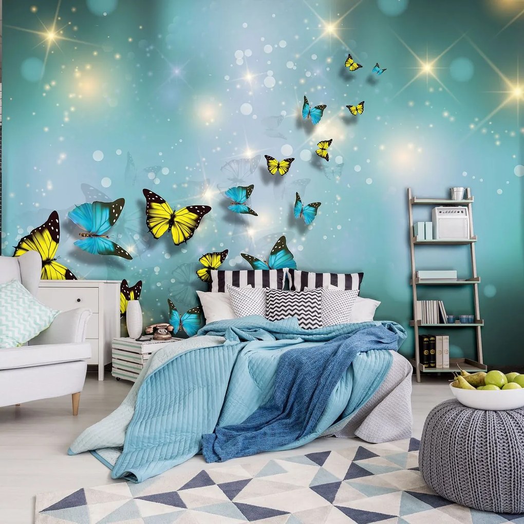 Fototapeta - Žlté a modré motýle (152,5x104 cm)