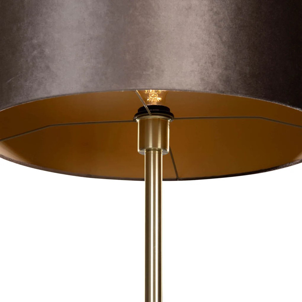 Stojacia lampa mosadz s velúrovým tienidlom hnedá 40 cm - Simplo