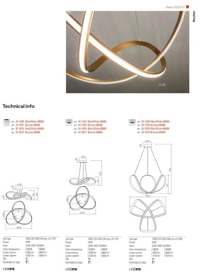 Redo 01-1784 - LED Luster na lanku NUCLEO LED/55W/230V biela