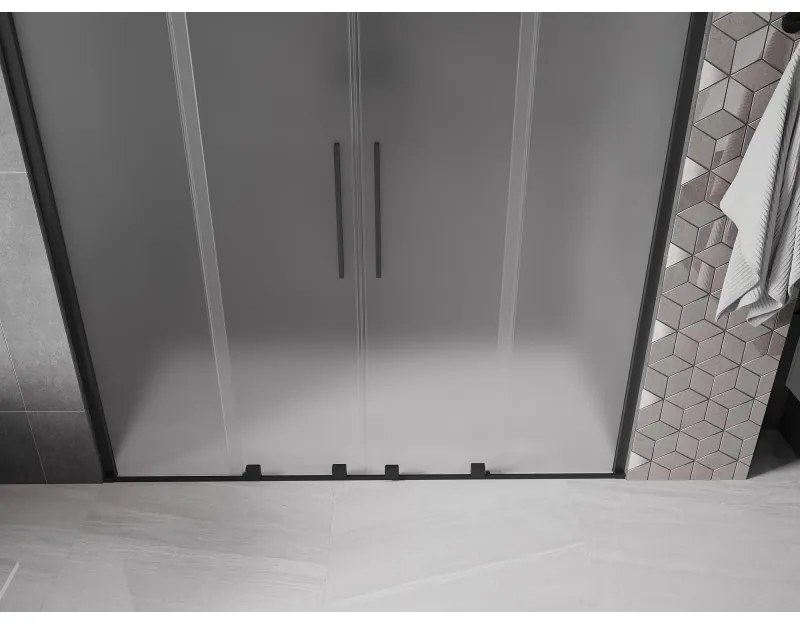 Mexen Velar Duo, posuvné sprchové dvere do otvoru 170 cm, 8mm sklo námraza, čierna matná, 871-170-000-32-70