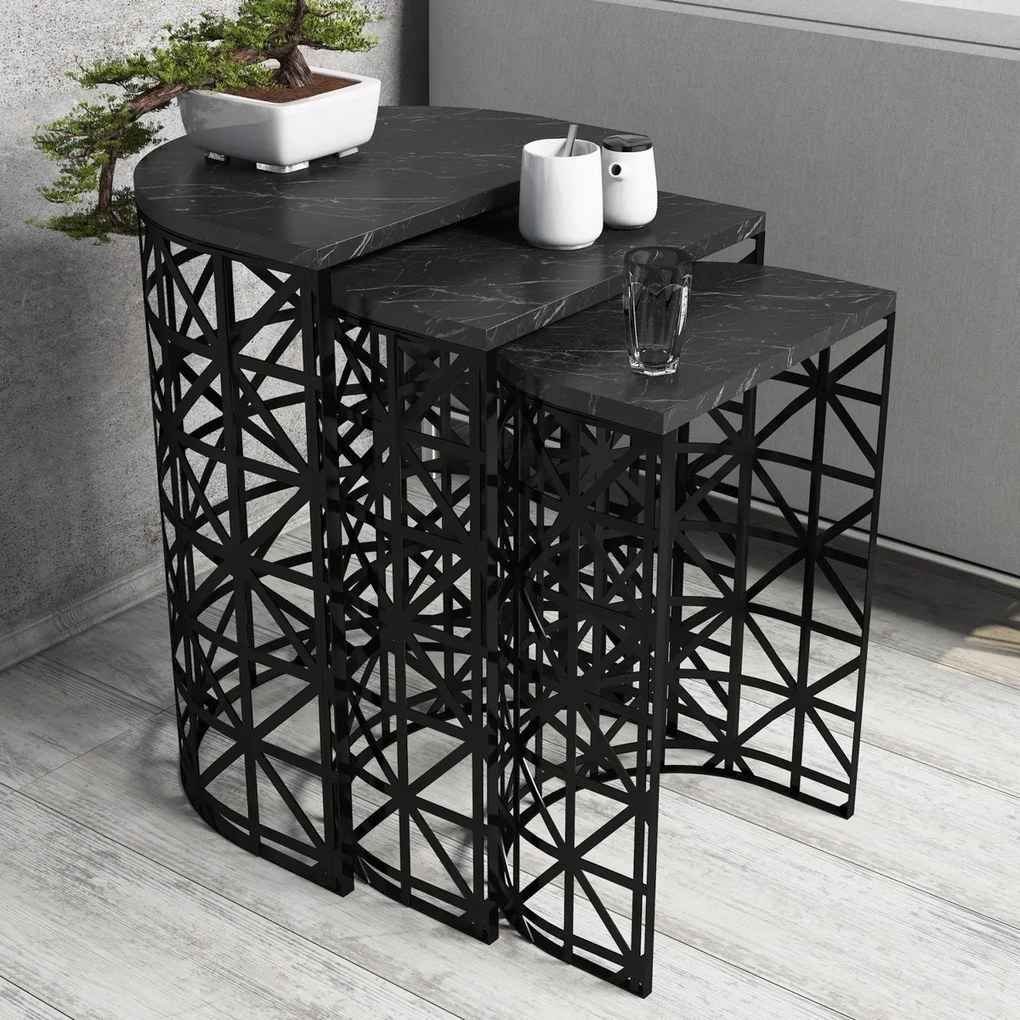 Odkladací stolík Stil Black Marble, 3 ks