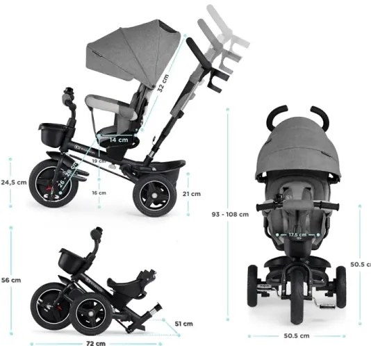 KINDERKRAFT select - Detská trojkolka 5v1 SPINSTEP šedá