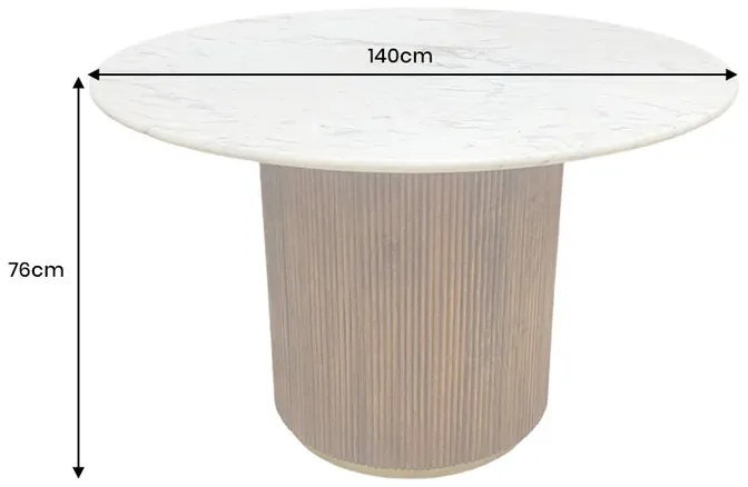 TRES 140 cm – okrúhly jedálenský stôl z mangového dreva s mramorovou doskou