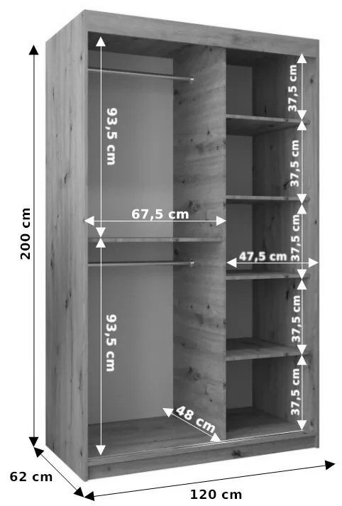 Šatníková skriňa 120 cm Eclipse (biela matná + dub artisan). Vlastná spoľahlivá doprava až k Vám domov. 1063387