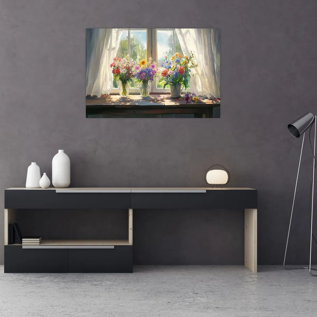 Obraz - Kytica pri okne (90x60 cm)